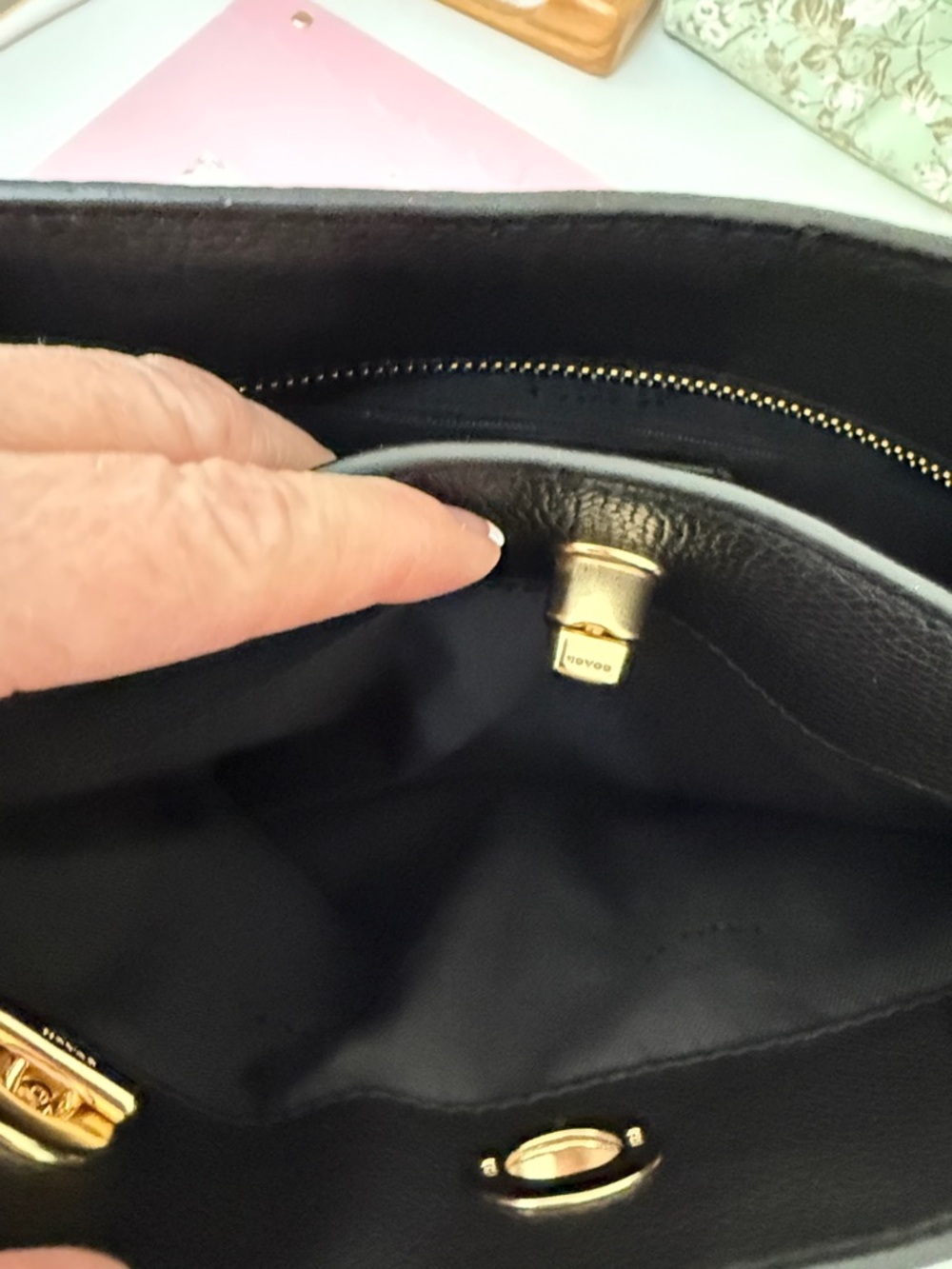 Coach Black Leather Tote with Gold Chain Handles - Picture 14 of 15